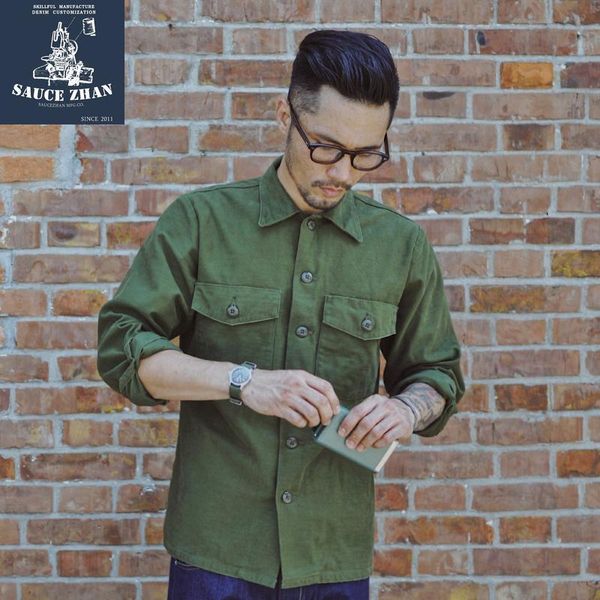 

saucezhan og-107 fatigue utility shirt original vintage cotton shirt men long sleeve mens dress shirts, White;black