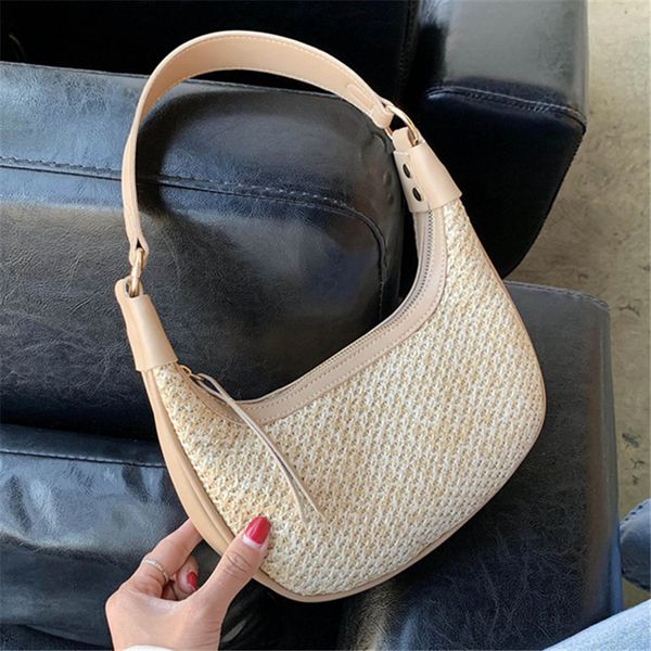 

2020 new high capacity semicircle handmade woven straw bag summer women shoulder bags girls small beach handbag