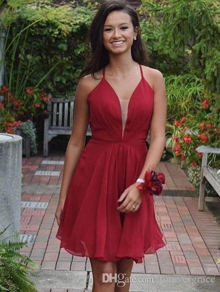 2019 Günstiges heißes rotes kurzes Heimkehrkleid, A-Linie, Chiffon, für Junioren, Sweet 15, Abschluss-Cocktailpartykleid, Übergröße, nach Maß