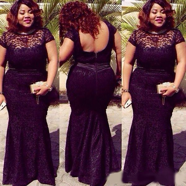 

2020 plus size evening dresses lace backless evening gowns formal aso ebi styles vestidos de fiesta special occasion prom party gowns, Black