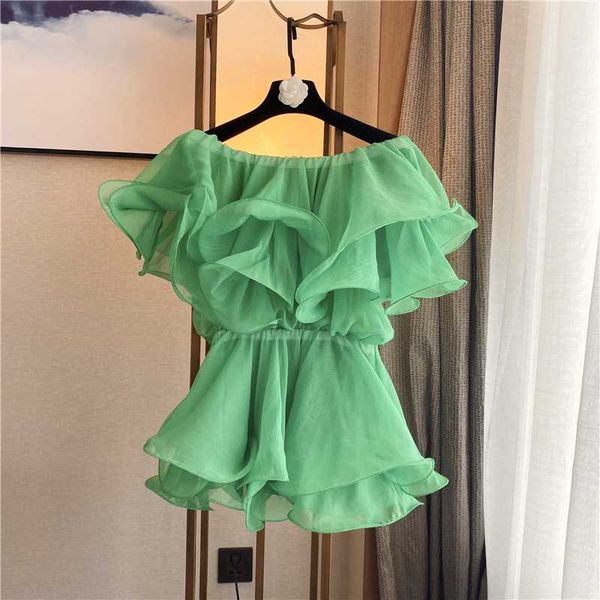 

chiffon shirt summer new french temperament ladies fan mu ear lace thin slim cover flesh blouse 2020 fashion tide, White