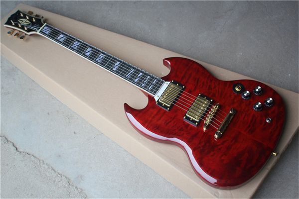 

factory custom red guitar, maple veneer body,golden hardware,mahogany body,rosewood fingerboard,hh pickups,can customized