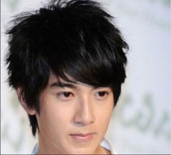 Wig Men Short Black Men S Natural Straight Oblique Bangs Cosplay