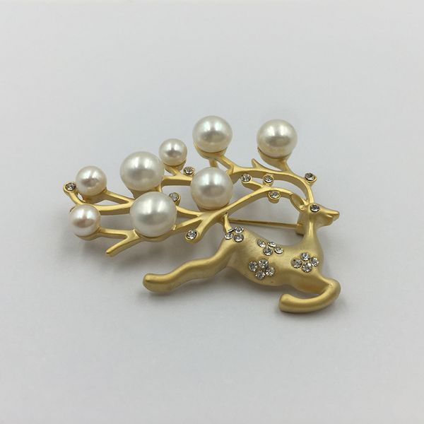 

sinya deer brooches natural freshwater pearls brooch for women mum in pure copper with gold plated christmas 2018 new years gift, Slivery;golden