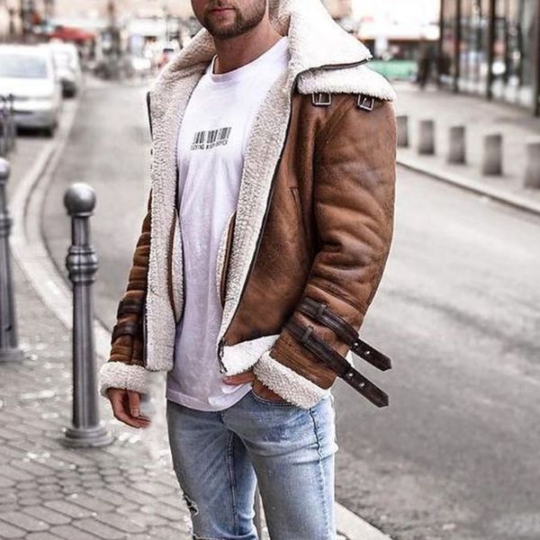 

winter pu leather jacket coat men fleece warm motorcycle jackets plus size outwear zipper black oversized overcoat man punk goth, Black;brown
