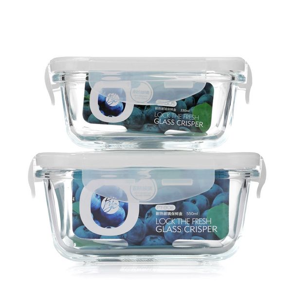 

portable glass food storage container, bpa-lunch box, 100% leak-proof travel camping lunch box with smart snap lock lid dinnerware sets