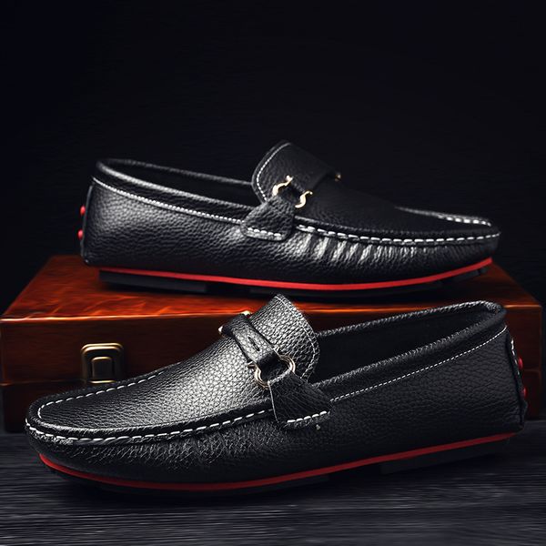 

moccasins men casual leather loafers cowhide crocodile pattern shoes kpoccobkn slip-on, Black