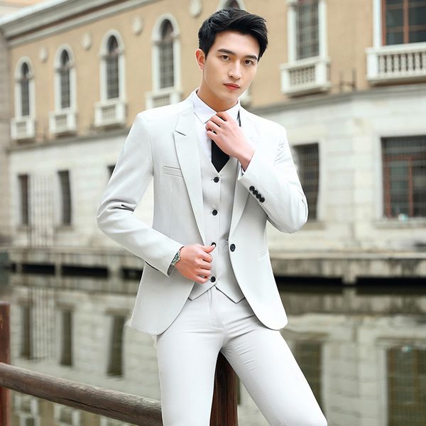 

2020 spring new business suit men fashion solid slim groom wedding set vintage classic office casual men suits 3 pieces, White;black
