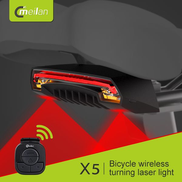 

meilan x5 wireless bike brake light version flash safety rear turn bicycle wireless remote control turning laser light