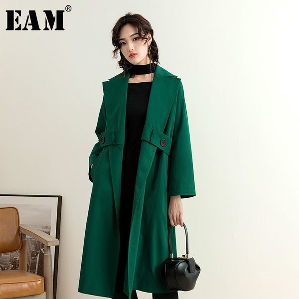 

eam] 2019 new autumn winter lapel long sleeve bandage pockets temperament windbreaker big size women trench fashion tide jy032, Tan;black