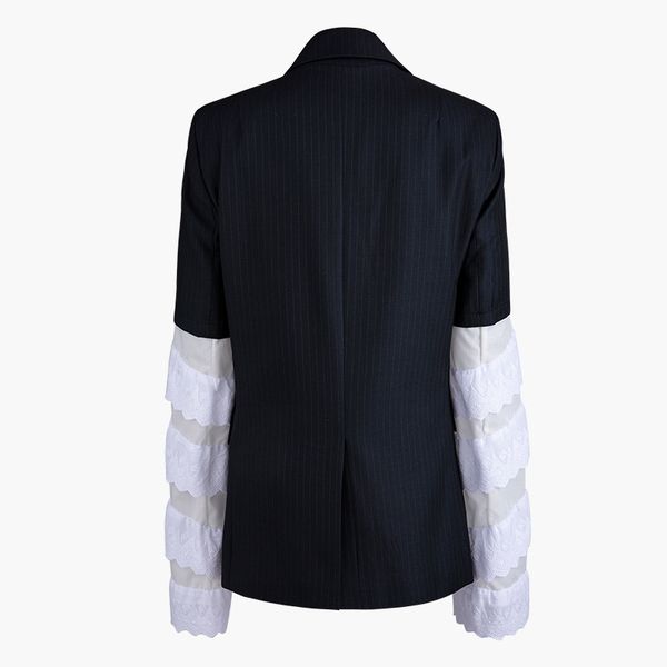 

hhhhh fit черный полосатый манжета кружева срощенной куртка новый нагрудные с длинным рукавом женщины пальто мода tide осень зима 2h, Black;brown