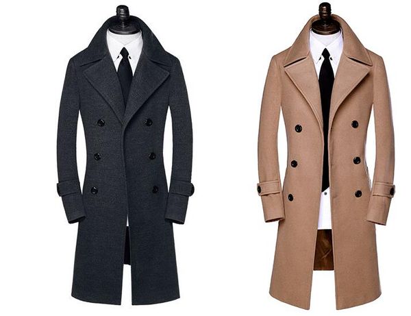 

casual woolen coat men double breasted trench coats overcoat mens cashmere coat casaco masculino england black grey khaki s- 9xl
