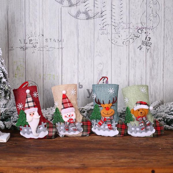

candy gift stocking christmas plaid snowman cartoon doll printed socks christmas medium size socks bag xmas decoration wy153q