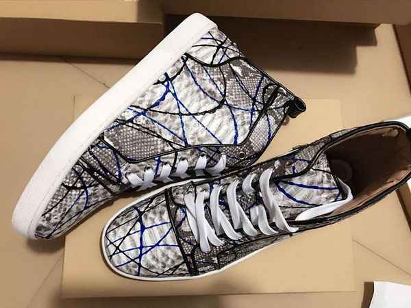 

new high sneakers shoes for womens men red bottom sneaker shoes python leather casual walking flats with box, Black