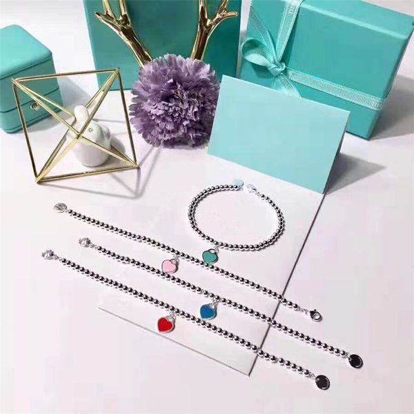 

19 vintage посеребренные очарование любви браслеты для женщин новое сердце шариков t браслеты браслеты pulseras, Black