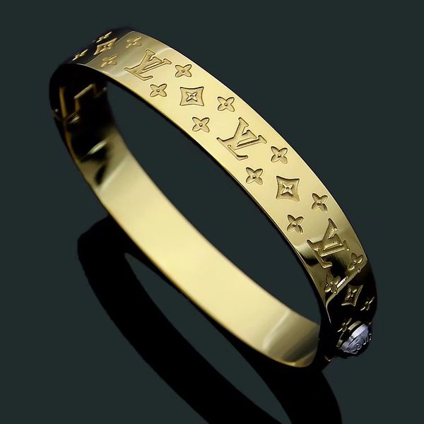 

high polished gold silver rose v four leaf flower printed bangle rose gold bangle stainless steel bracelets for women jewelry wholesale, Black