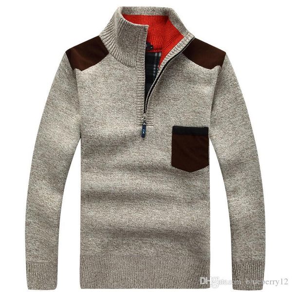 

mens sweaters autumn mens thick warm knitted pullover solid long sleeve turtleneck sweaters half zip winter coat with 6 colors asian size, White;black