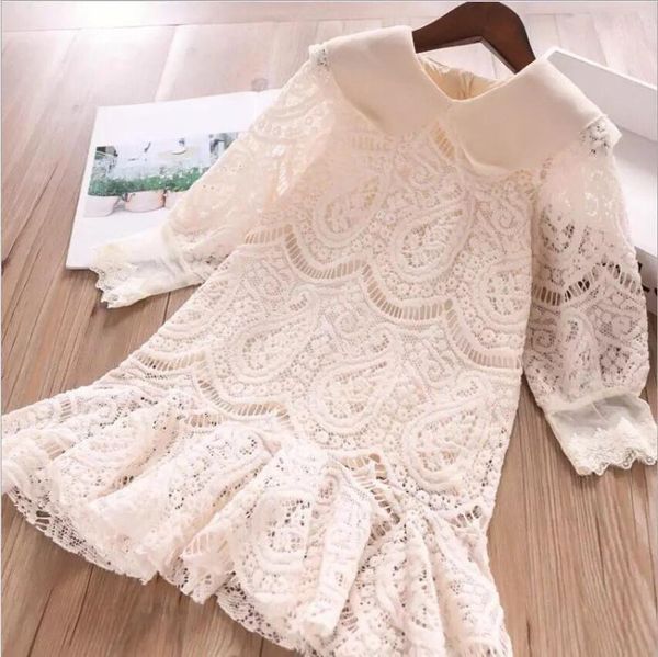 

wholesale lace baby girl princess dress 2020 spring new style big collar long sleeve dresses kid clothes 2-7y e32893, Red;yellow