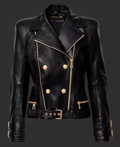 

haute couture leather cool crisp lapel super heavy double gold zippers buckle leather imported water-washed coat, Black;brown