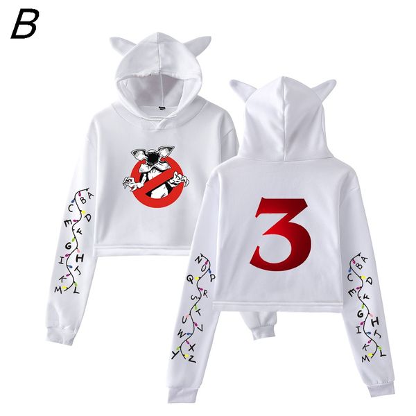 

3 cat ears high waist hoodie women new sale popular fashion print 3 kitten white sweatshirt, Black