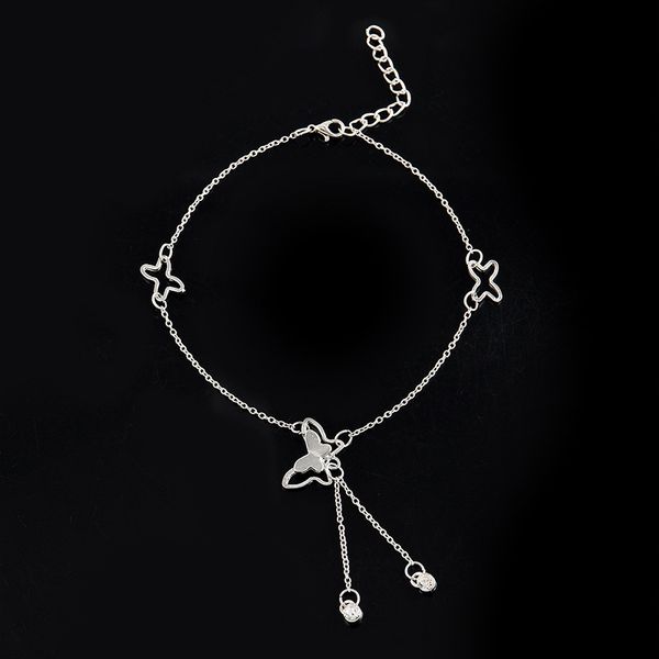 

south korea-style elegant butterfly tassels anklet female barefoot sandals anklet accessories, Red;blue