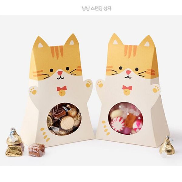 

new 30pcs animals paper candy box with window kids birthday party supplies cat baby shower gift boxes chocolate packaging, Pink;blue