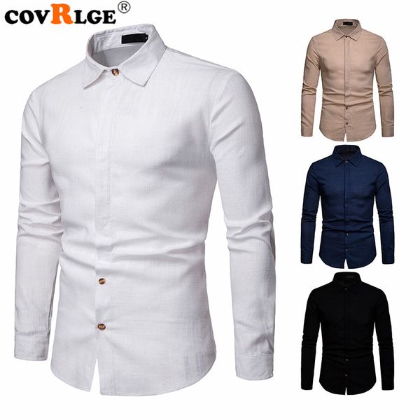 

covrlge new arrival mens flax casual shirts spring 2019 long sleeve slim fit dress shirt men mcl191, White;black