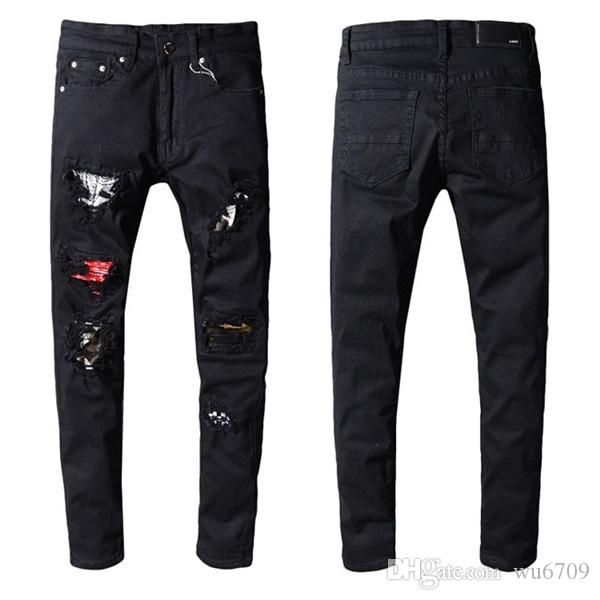 

22 дизайн марка ami джинсы дизайнер одежды брюки off road panther black soldier mens denim тонкий прямой hip байкер hole hop jeans men, Blue