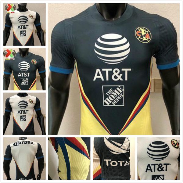 

player version g. dos santos 20 21 home america yellow jersey soccer r.sambueza p.aguilar 2020 2021 away mexico club football shirt, Black;yellow