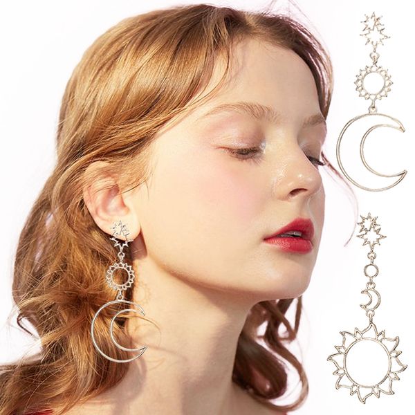 

bohemia rose gold geometry earrings women sun moon statement big drop earing indian jewelry oorbellen pendientes mujer bijoux, Silver
