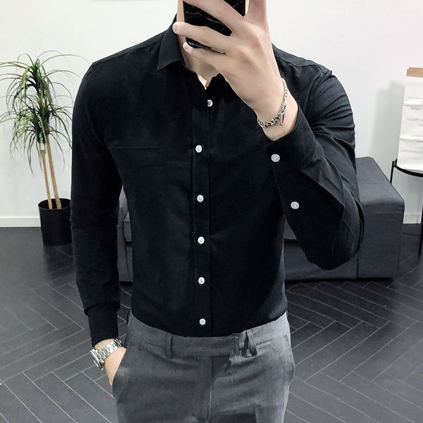 

long-sleeved men's shirts for men's wedding in 2019 shirts party pure, White;black