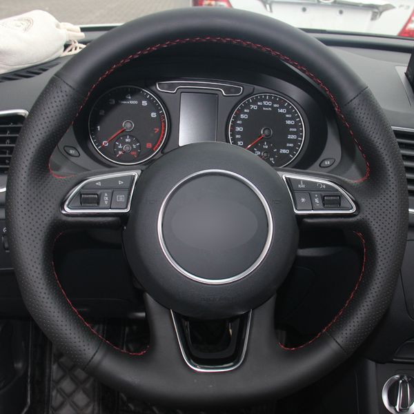 

black natural leather car steering wheel cover for audi q3 q5 2013 2014 2015