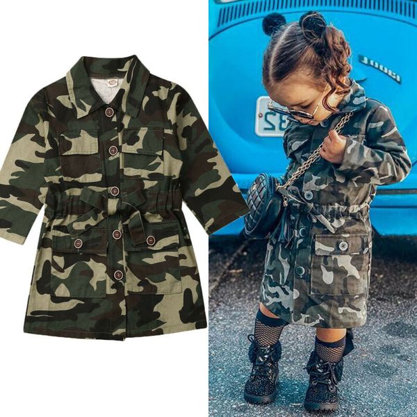 

toddler kids baby girl long sleeve lapel camouflage jacket 2020 spring autumn fashion casual knee coat outwear, Blue;gray