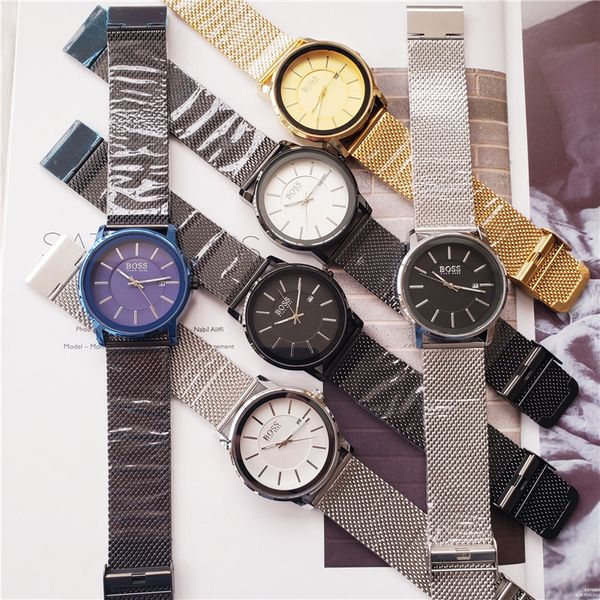 

босс часы повседневная мода календарь кварцевые мужские часы сплава ремень простое издание relogio masculino бесплатная доставка, Slivery;brown