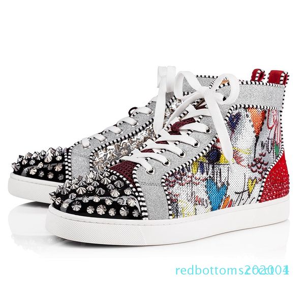 

2019 red bottoms designer shoes men women fashion rivet glitter sneakers for party wedding genuine leather studded size 36-47 r01, Black