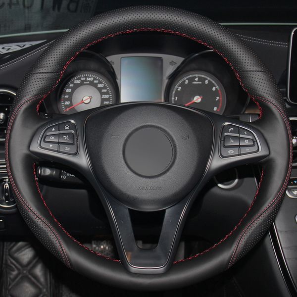 

black natural leather car steering wheel cover for mercedes-benz c180 c200 c260 c300 b200