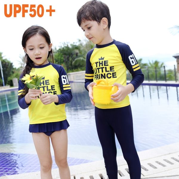 

boy and girl split long sleeve sunscreen children's dress swimsuit letter printing children's skirt spring baby swimsuit, White;black