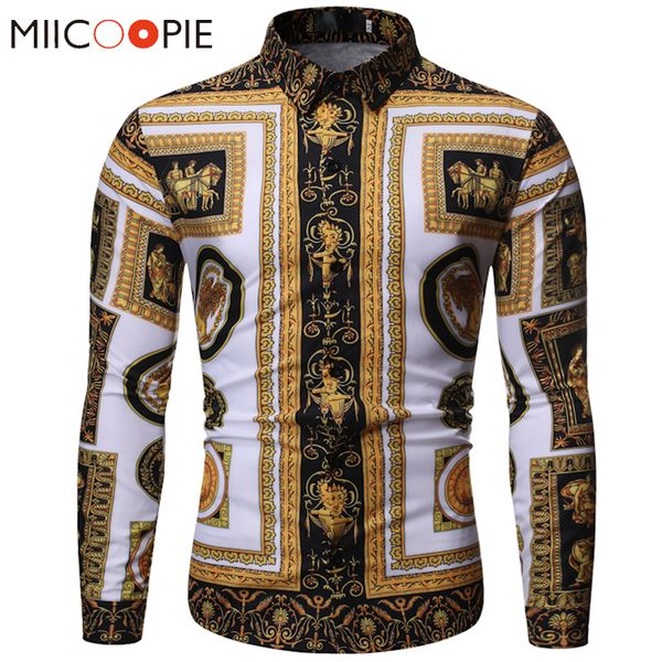 

fashion luxury royal shirt korean style men baroque floral print chemise homme manche longue slim fit male casual dress shirt, White;black