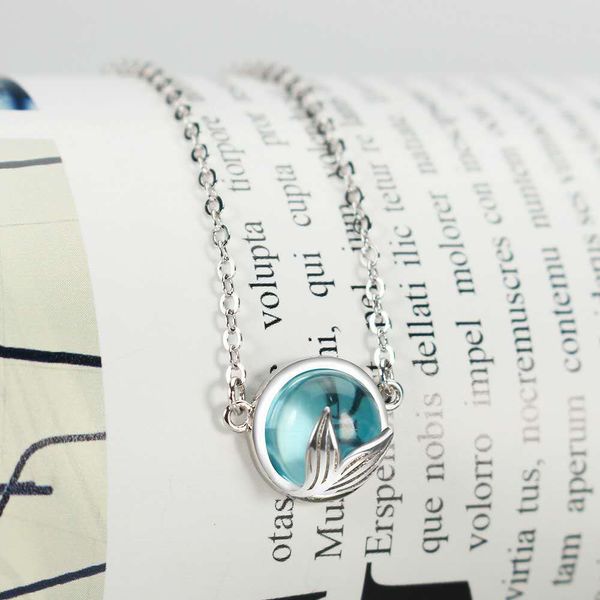 

chic water drops ocean wind necklace small fresh personality blue gradient mermaid necklace exquisite girl birthday gift, Silver