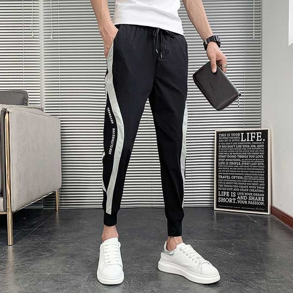 

ankle-length pants 2020 men casual pants thin fashion sports side stripe social harem joggers men streetwear hip hop, Black
