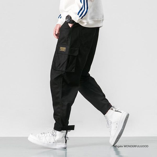 

mens pants casual cargo pants mens brand clothing feet stretch pockets hip hop orange ankle-length new, Black