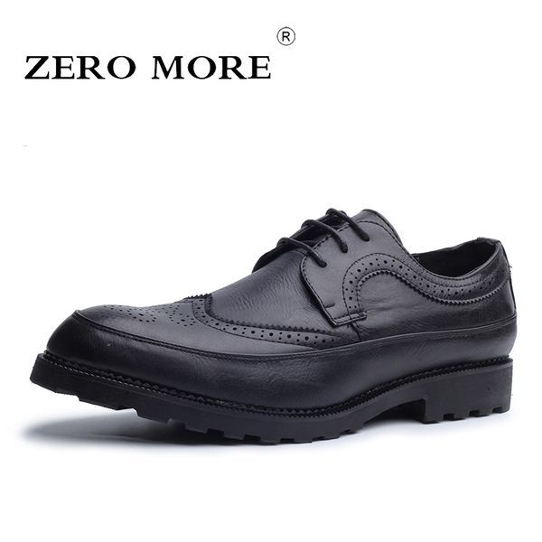 

zero more big sizes mens shoes formal office brogues dress shoes men 2019 classic pointed toe lace up black male black