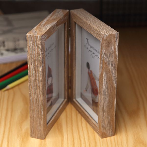 

6inch wood structure gift double picture hinged deskbedroom home vertical diy p frame standing glass front shadow box