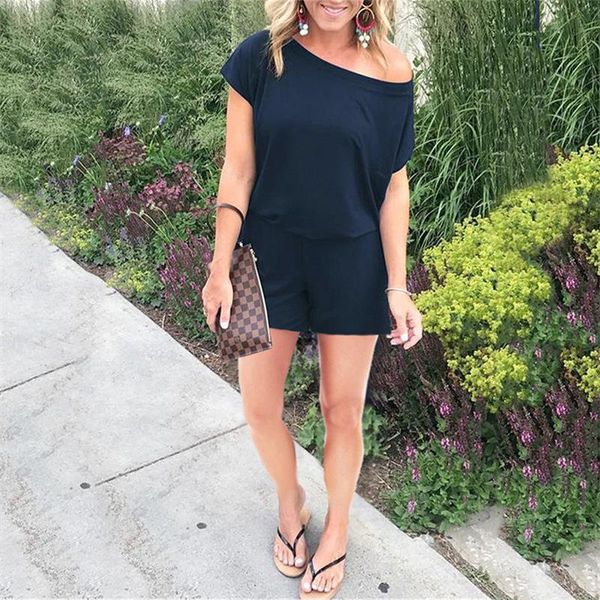 

Women Off Shoulder Jumpsuit Pants Club Sexy Casual Loose Solid One Shoulder Short Sleeve Party Ladies Rompers Playsuit LJJA2676