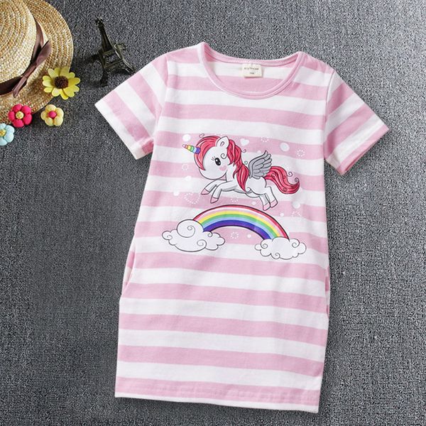 

girl dress unicorn striped baby child party cartoon dresses birthday animal strip princess dress for girls children outfit, Red;yellow