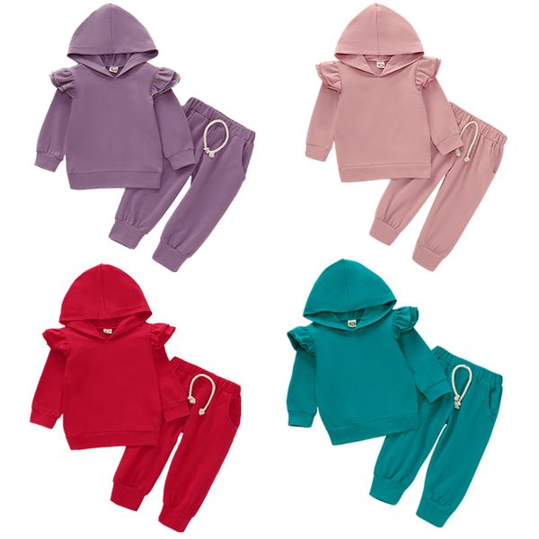

autumn newborn baby girl clothing set ruffles hoodie +pants outfits costume set 0-3 years, White