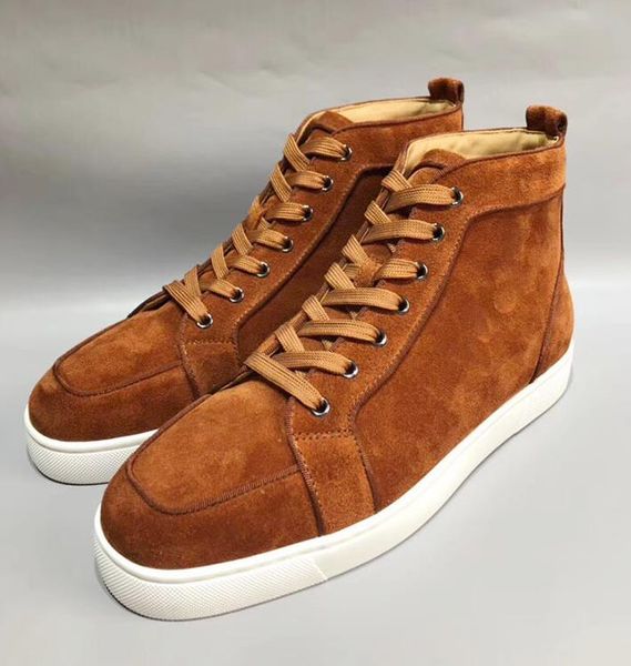 

New Luxury Designer mens womens high top Black suede red bottom casual shoes fashion gentleman lace-up sneakers Flat Shoe with box C01
