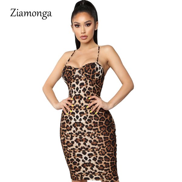 

ziamonga leopard print strapless women club dress spaghetti strap knee length bodycon dress slim party midi vestidos, Black;gray