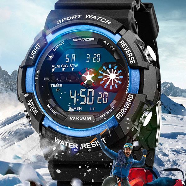 

mens stainless steel led digital date alarm waterproof sports army quartz watch electronic watch fashion gif men's outdoor, Slivery;brown