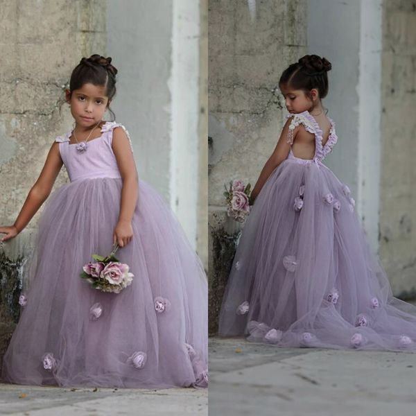 

lovely 2020 flower girls dresses princess tulle sleeveless 3d flower girls wear for wedding lilac floor length girls party dress, White;blue